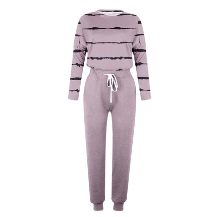 Two Piece Outfits for Women Jogging Suits Casual Striped Printed Long Sleeve Sweatsuits Jogger Pants Workout Athletic Tracksuits with Pockets