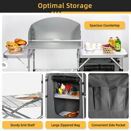 Outdoor BBQ Portable Grilling Table with Windscreen Bag
