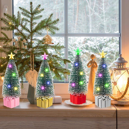 Mini Christmas Tree with Lights, 4 Pack Tabletop Christmas Trees