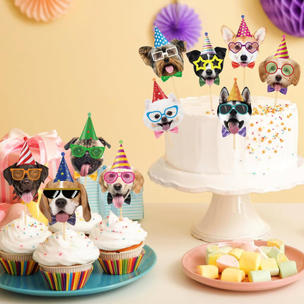 40 Pcs Pet Dog Cupcake Toppers Dogs Face Birthday Hat Cupcake Picks Dog Cake Decorations for Puppy Theme Kids Birthday Baby Shower Party Decorations Supplies