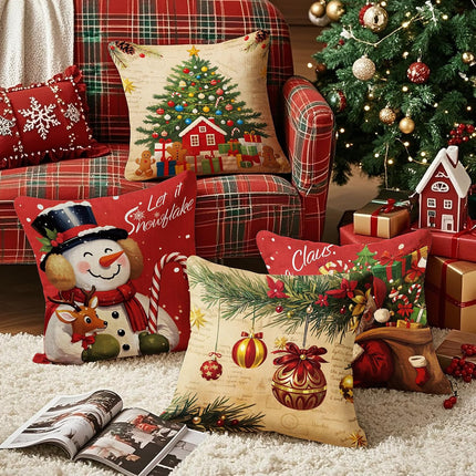 Christmas Pillow Covers 18X18 Inch Set of 4, Christmas Decorations Cushion Covers, Xmas Pillow Covers, Pillowcases Throw Pillow Covers for Sofa Couch Home Decor