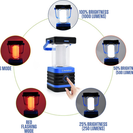 Solar Rechargeable Camping Lantern, 1000 Lumen LED Lantern, 5 Lighting Modes, IPX4 Water Resistant for Camping and Hiking